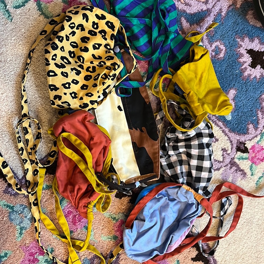 Lot of 7 new BAGGU cloth masks. Multicolor leopard stripes cow mustard plaid